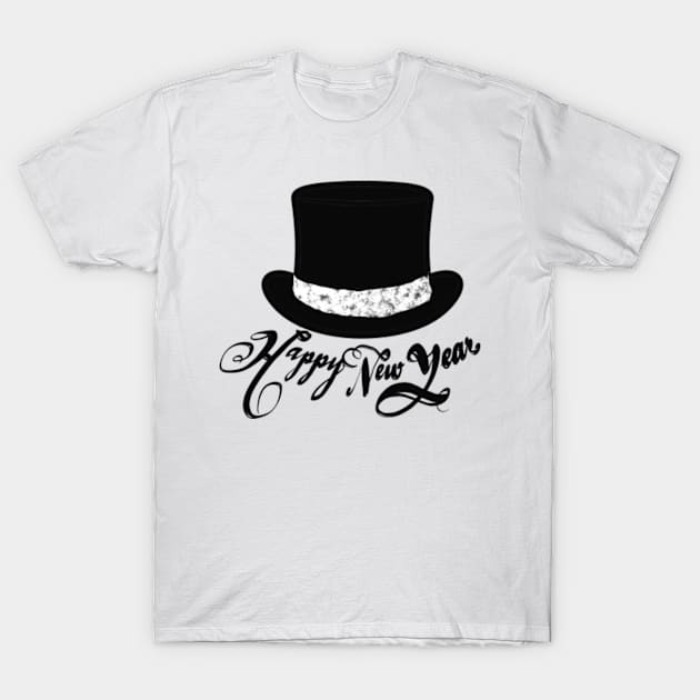 Happy New Year! Black top hat T-Shirt by cecilestees